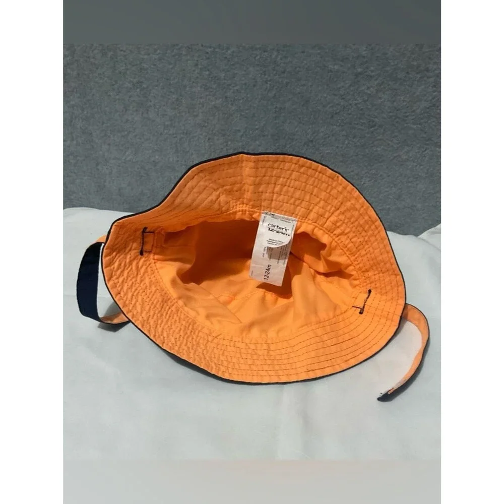 Carter's Baby Boy 12-24M Reversible Bucket Sun Hat Navy Blue Orange Strap
